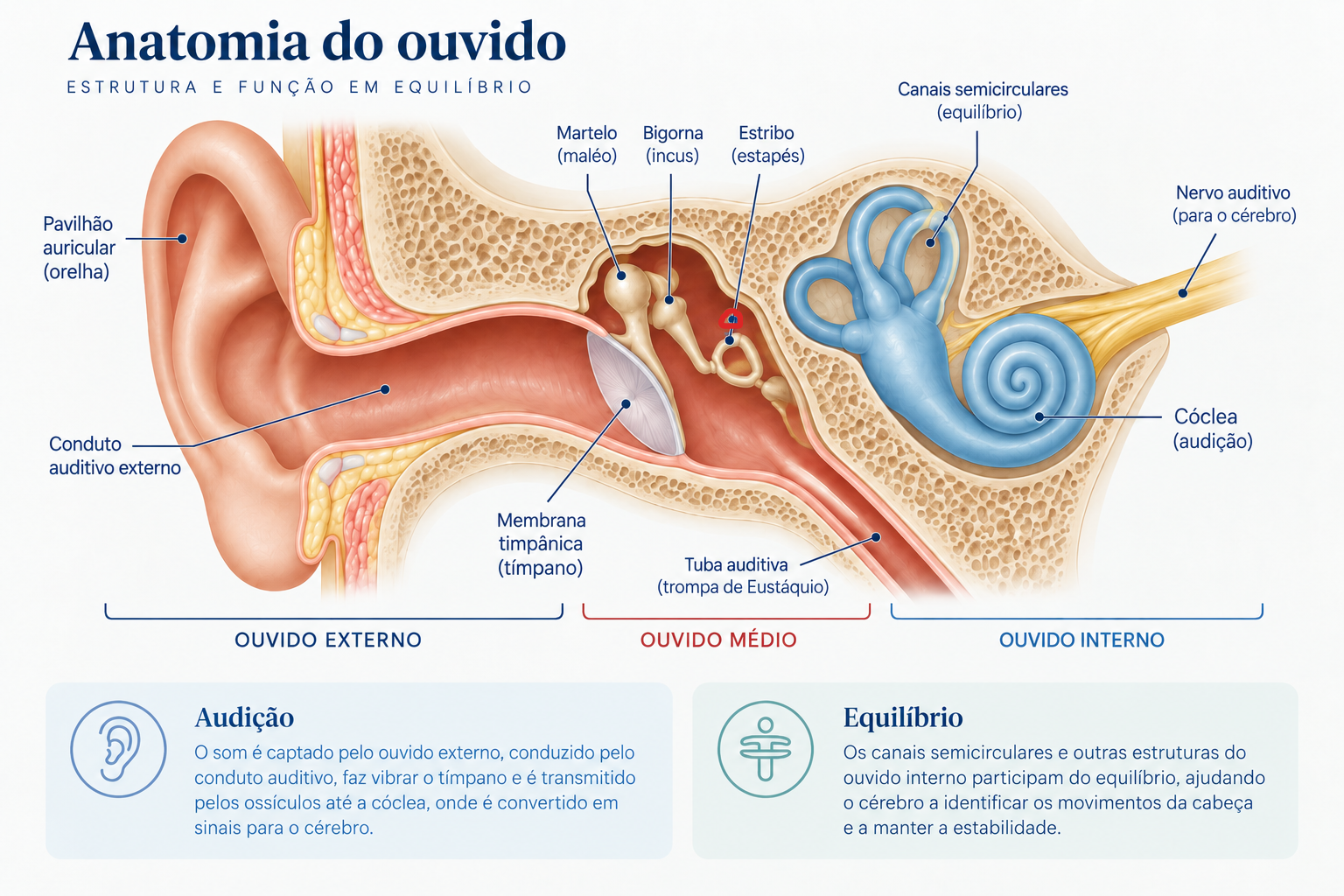 Anatomia do ouvido externo, médio e interno