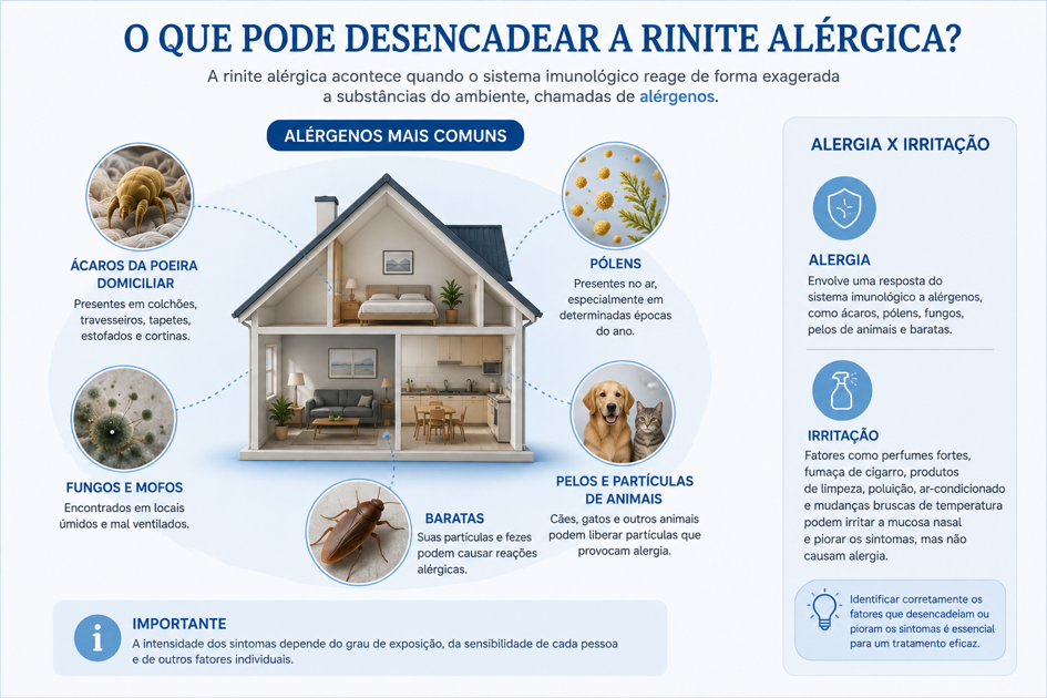 Principais sintomas da rinite alérgica.