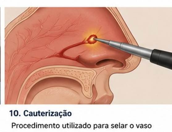 Cauterização de vaso sanguíneo no interior do nariz para controlar sangramento