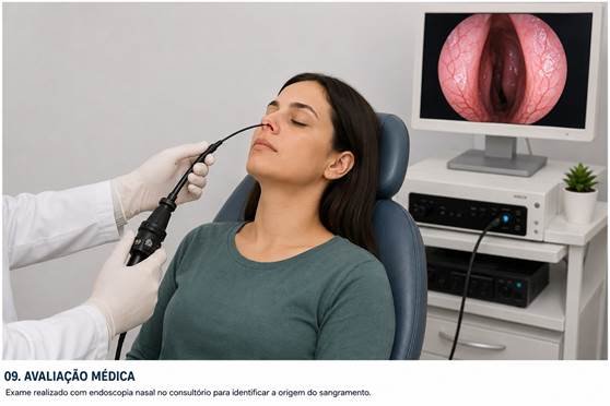 Avaliação médica com endoscopia nasal para investigar a origem do sangramento