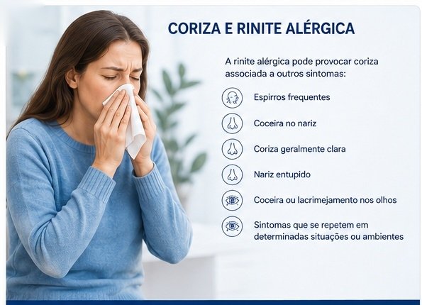 Pessoa apresentando coriza, espirros e sintomas de rinite alérgica.