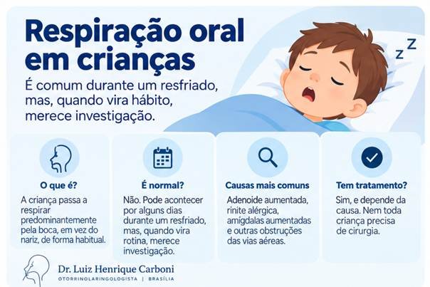 Respiração oral em crianças: criança dormindo de boca aberta e principais informações sobre causas e tratamento