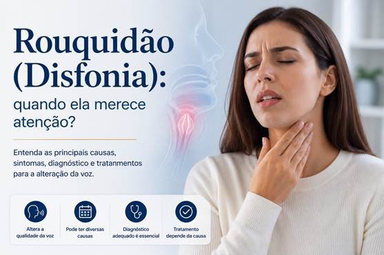 Rouquidão ou disfonia em paciente com alteração da voz.