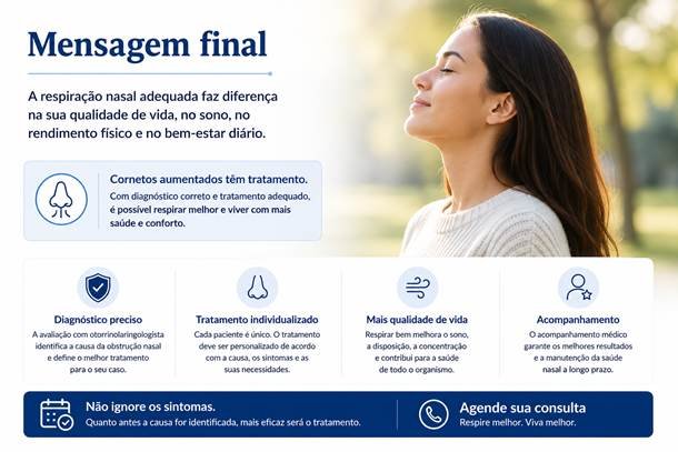 Infográfico resumindo diagnóstico, tratamento individualizado e importância da função nasal.